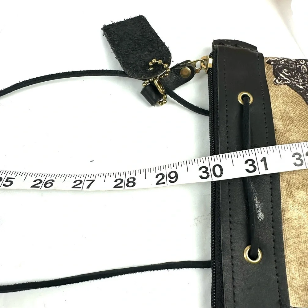Down Home‎ Leather Crossbody Bag Black Tan Leather Canvas Tiger Handbag Travel